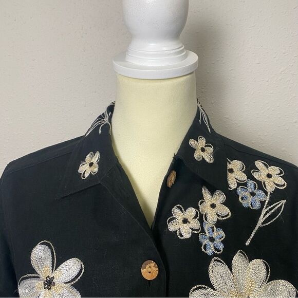 Vintage Studio Works Linen Blend Floral Embroidered Button Front Jacket Size PS - Picture 6 of 13
